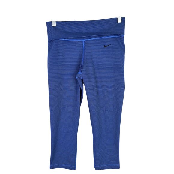 Womens Nike Dri-Fit Blue Striped Legend 2.0 Foldover Waistband Capri Leggings S - Picture 1 of 10